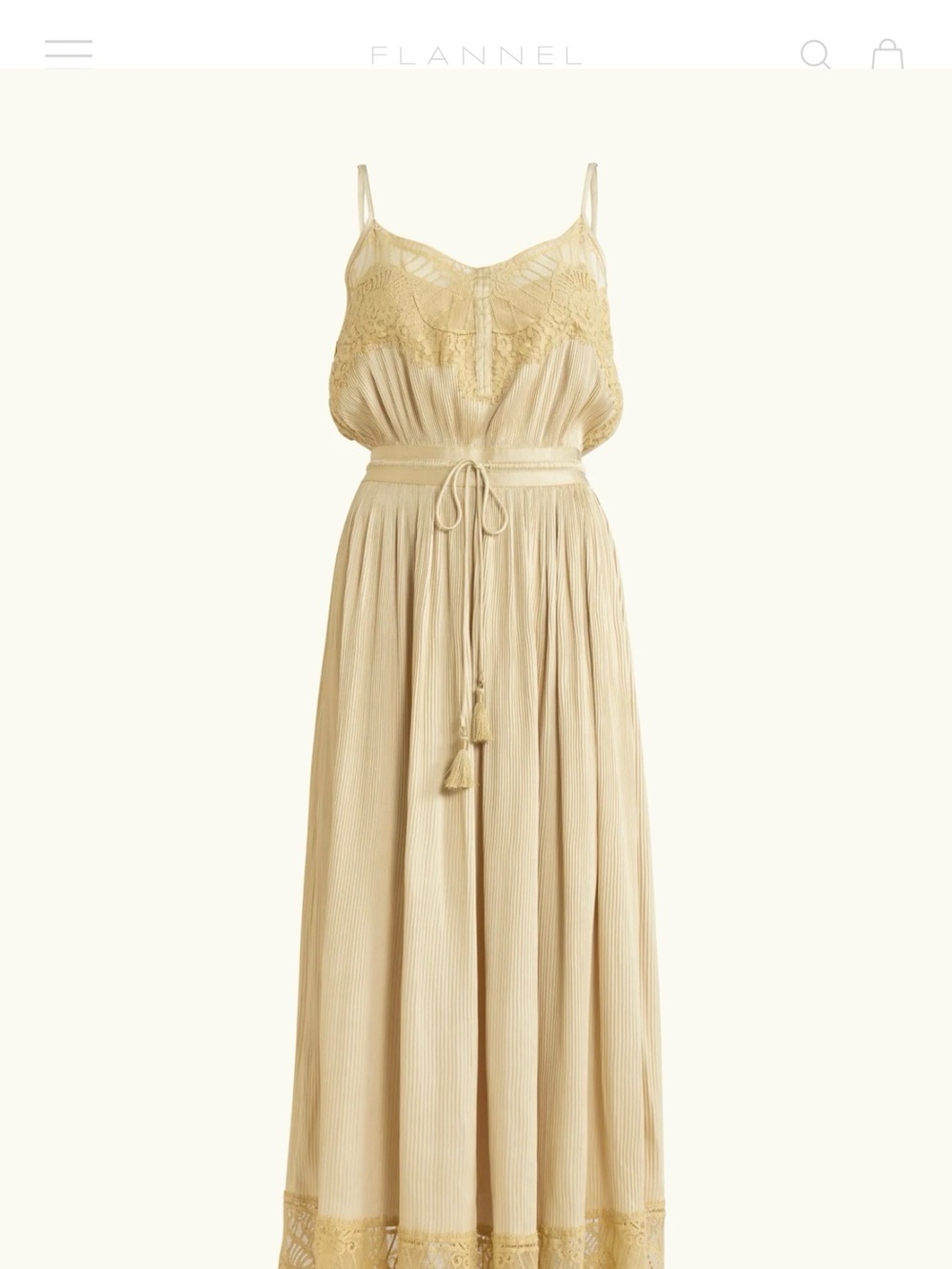 Flannel Lace-Detail Maxi Slip Dress in Champagne Beige